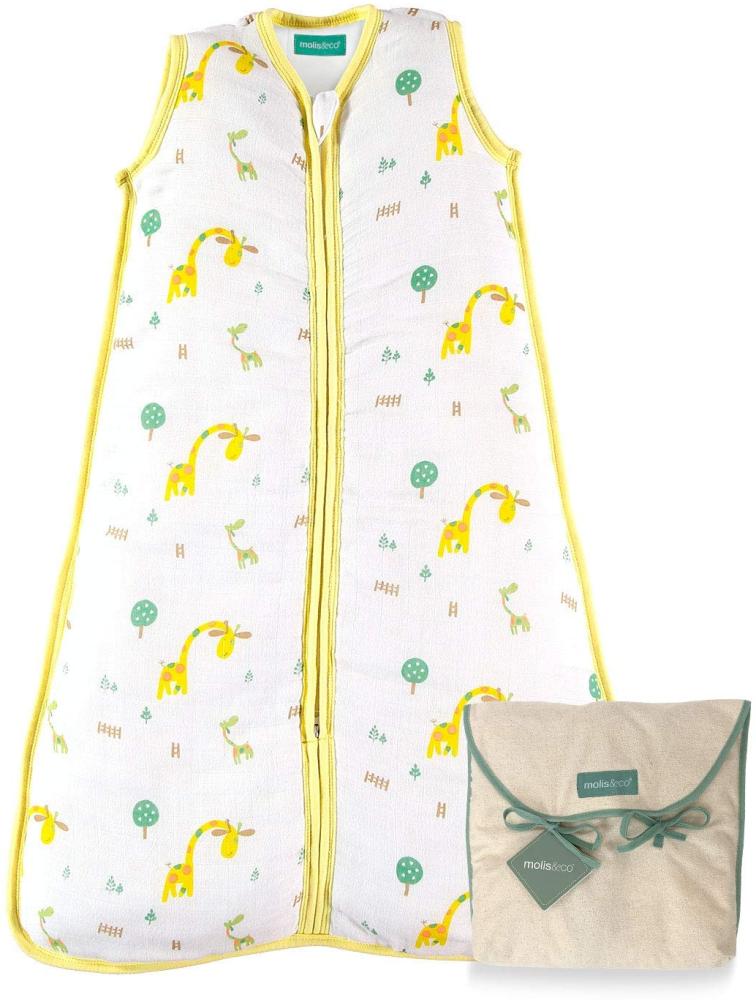 molis&co. Baby-schlafsack. 0. 5 TOG. Größe 70 cm (0-6 Monate). Ideal für den Sommer. Superweich und leicht. Unisex-safari-giraffendruck in gelb- und grüntönen. Premium-Musselin. Bild 1