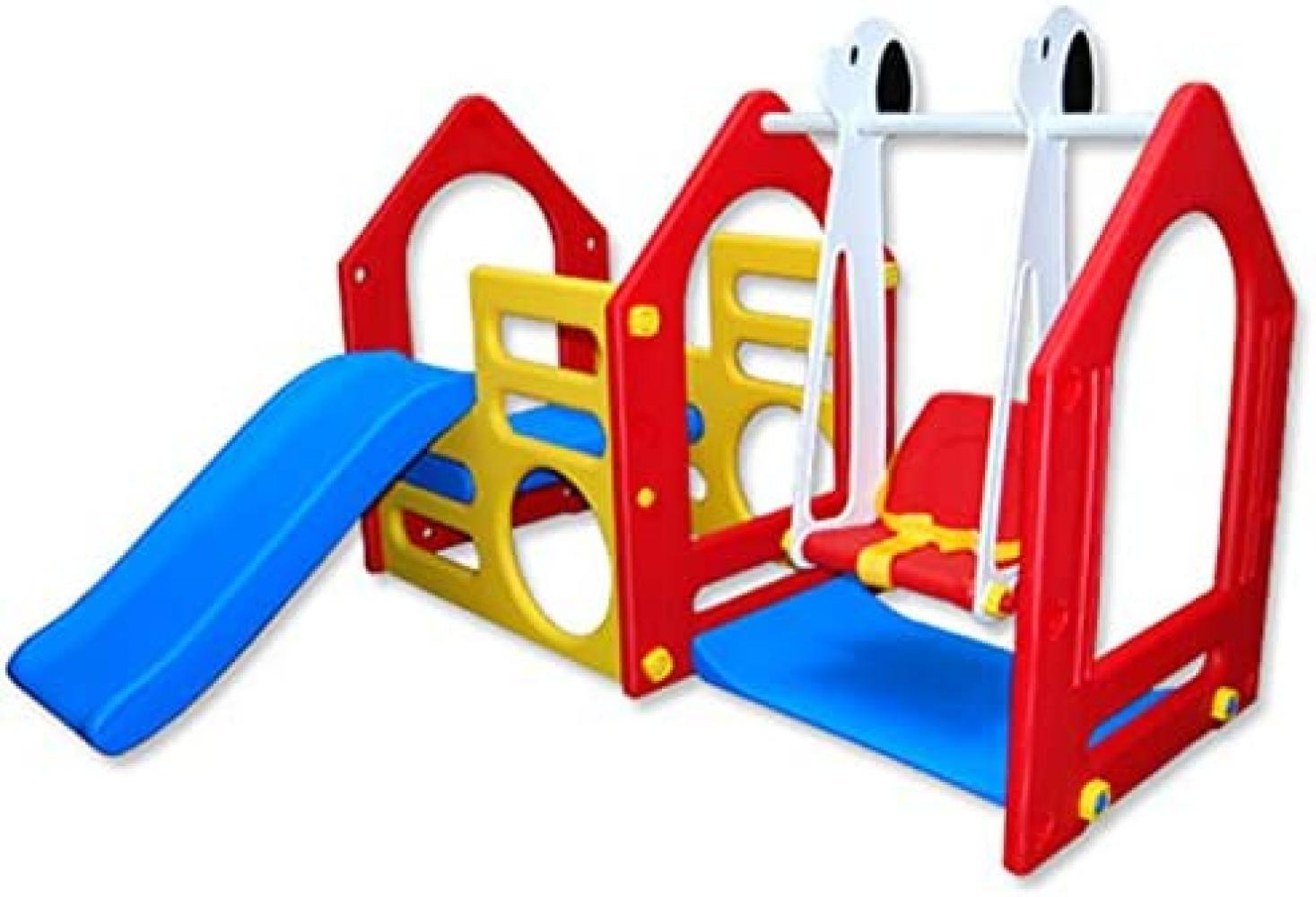 Kinder Spielhaus mit Rutsche Schaukel 155x135cm Spiel-Turm Kletter-Haus Kunststoff Kinderspielhaus Bild 1