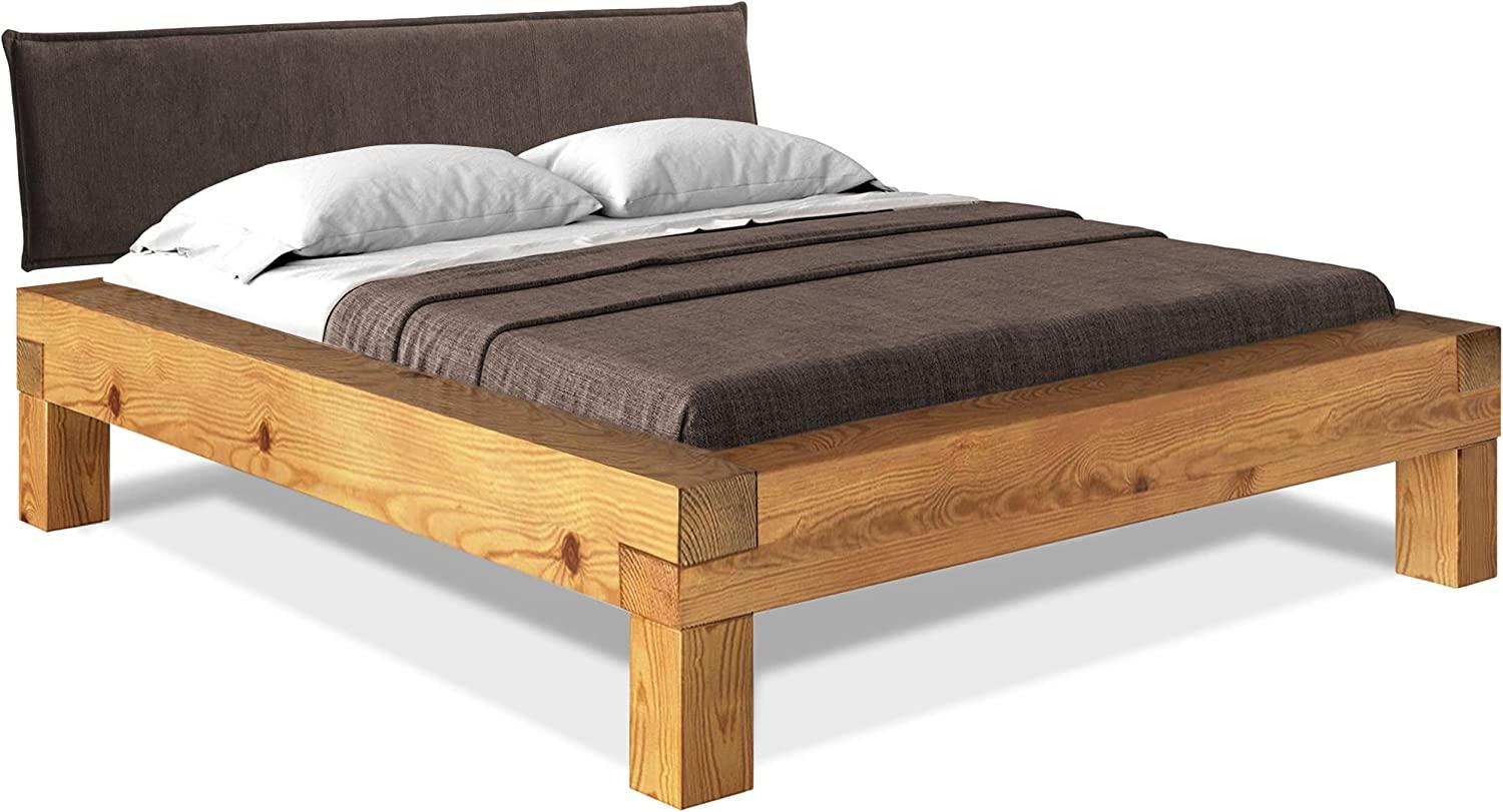 Möbel-Eins CURBY Balkenbett mit Polster-Kopfteil, 4-Fuß, Material Massivholz Natur 180 x 220 cm Stoff Braun Bild 1