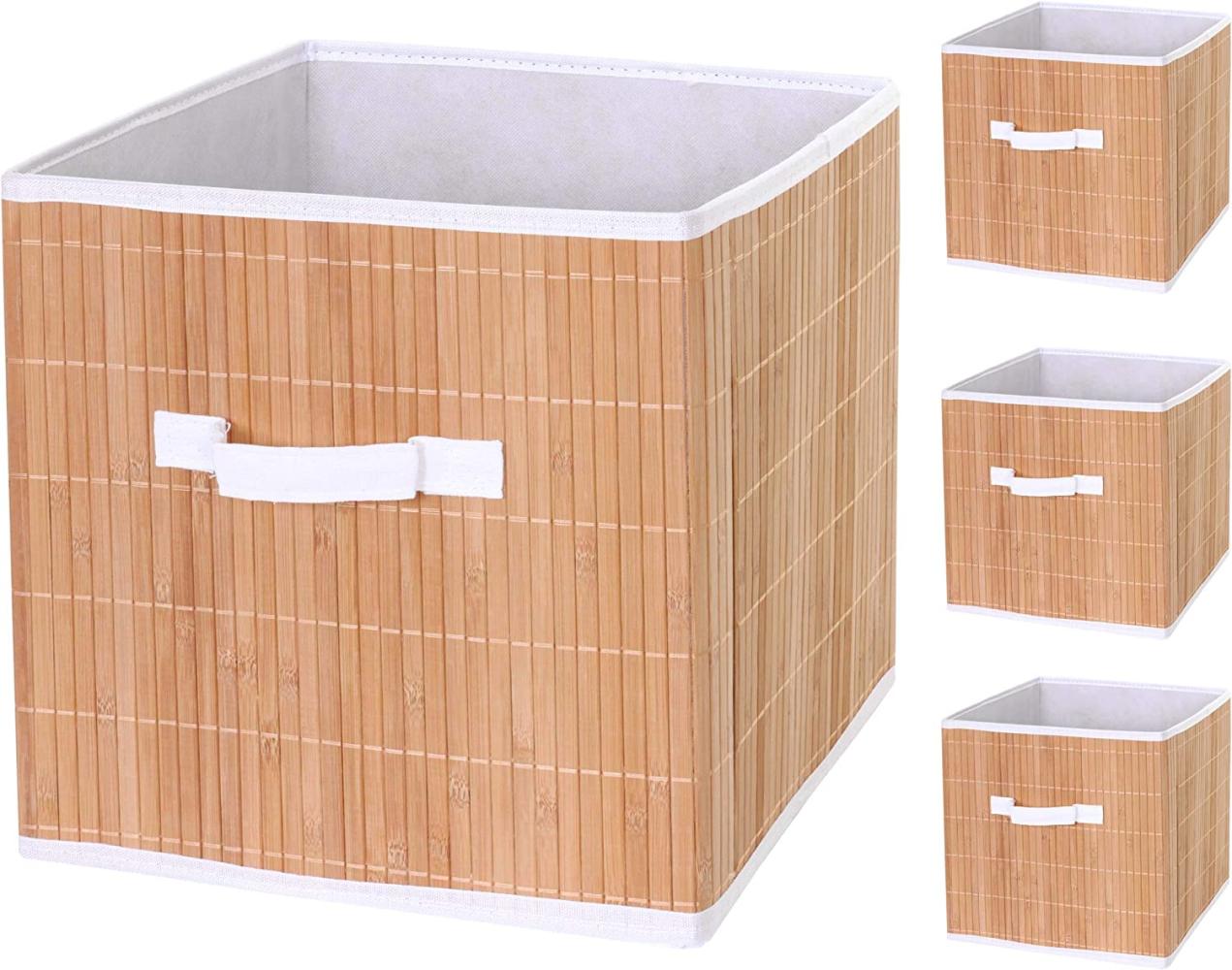 4er-Set Faltbox HWC-C21, Korb Aufbewahrungskorb Ordnungsbox Sortierbox Aufbewahrungsbox, Bambus 32x32x32cm naturfarben Bild 1