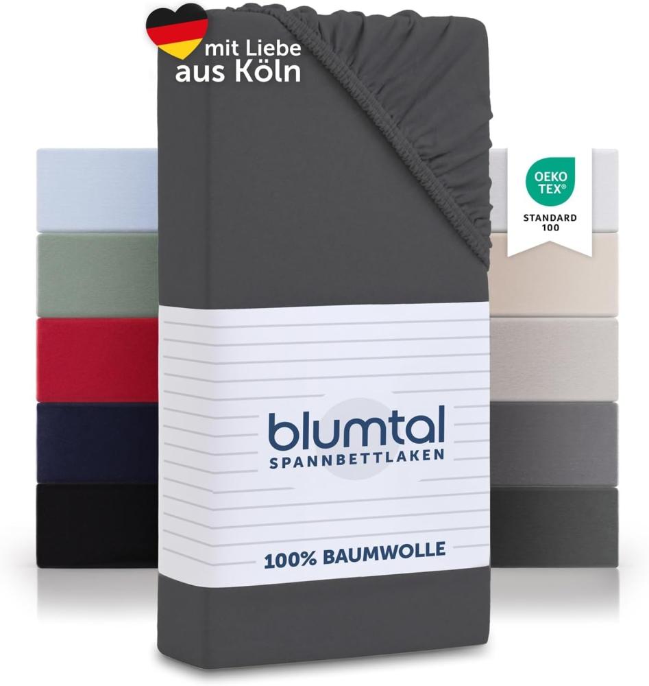 Blumtal® Basics Jersey (2er-Set) Spannbettlaken 200x220cm -Oeko-TEX Zertifiziert, 100% Baumwolle Bettlaken, bis 20cm Matratzenhöhe, Anthrazit Bild 1