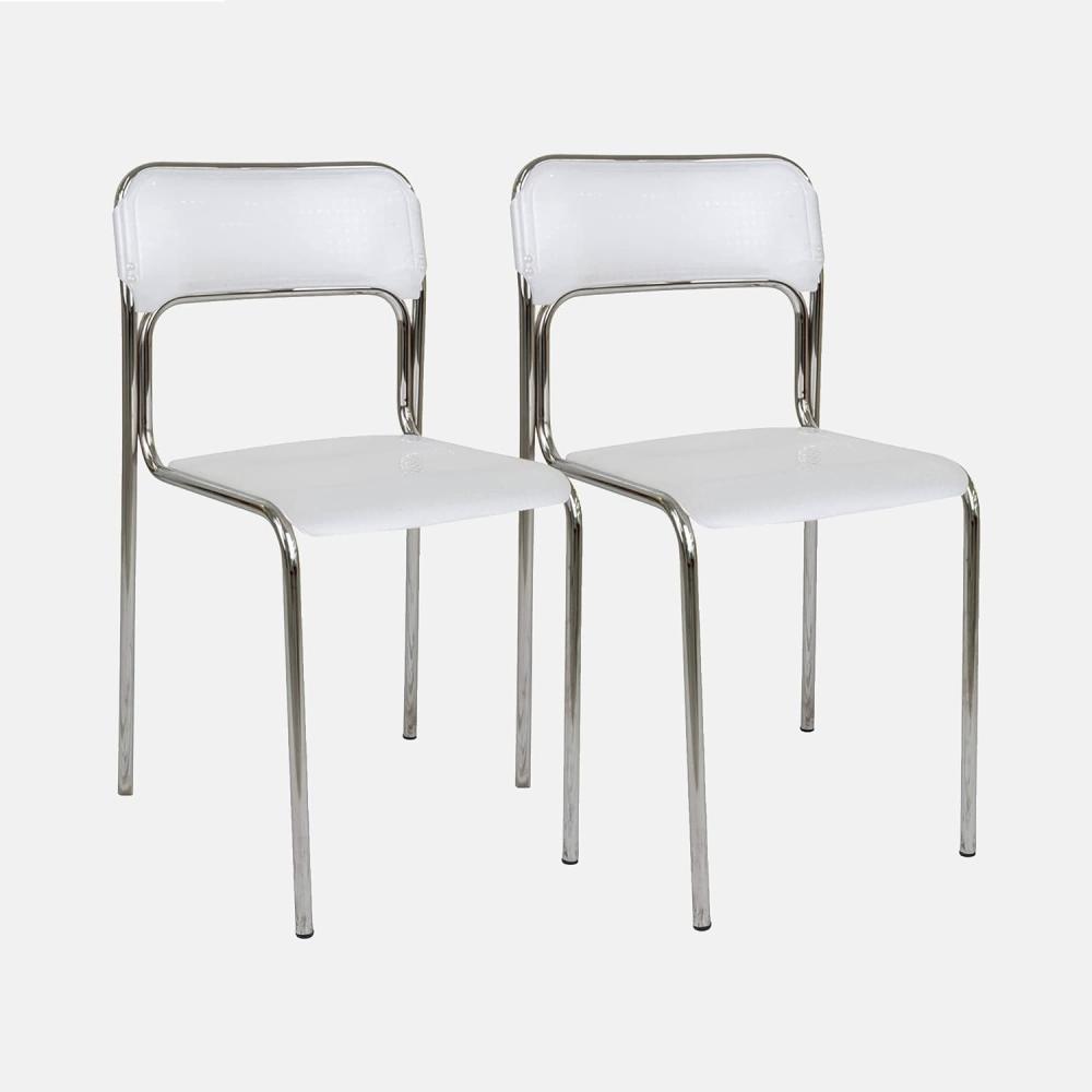 Dmora 2er-Set moderne Stühle aus Metall und Polypropylen, für Esszimmer, Küche oder Wohnzimmer, 43x45h81 cm, Sitzhöhe 48 cm, Farbe Weiß Bild 1