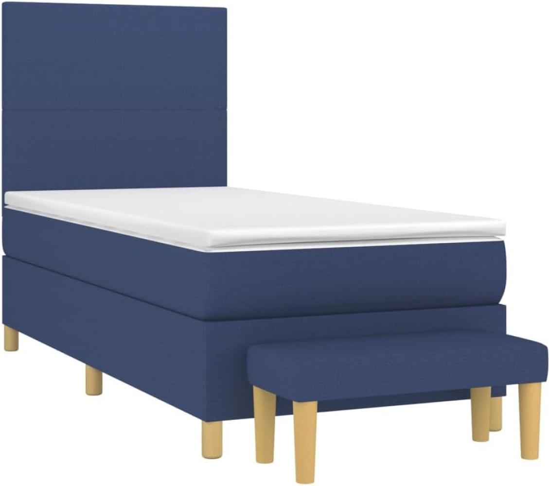 vidaXL Boxspringbett mit Matratze Blau 90x200 cm Stoff Bild 1