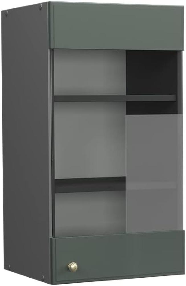 Vicco Küchenschrank Küchenmöbel Fame-Line Landhaus Küche Einbauküche Küchenzeile Blende Unterschrank Hochschrank Hängeschrank (Anthrazit-Grün-Gold, Hängeglasschrank 40 cm) Bild 1