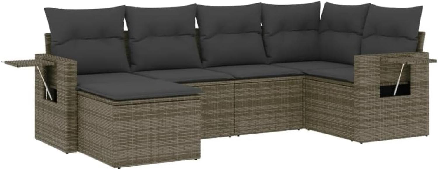 vidaXL 6-tlg. Garten-Sofagarnitur mit Kissen Grau Poly Rattan Bild 1