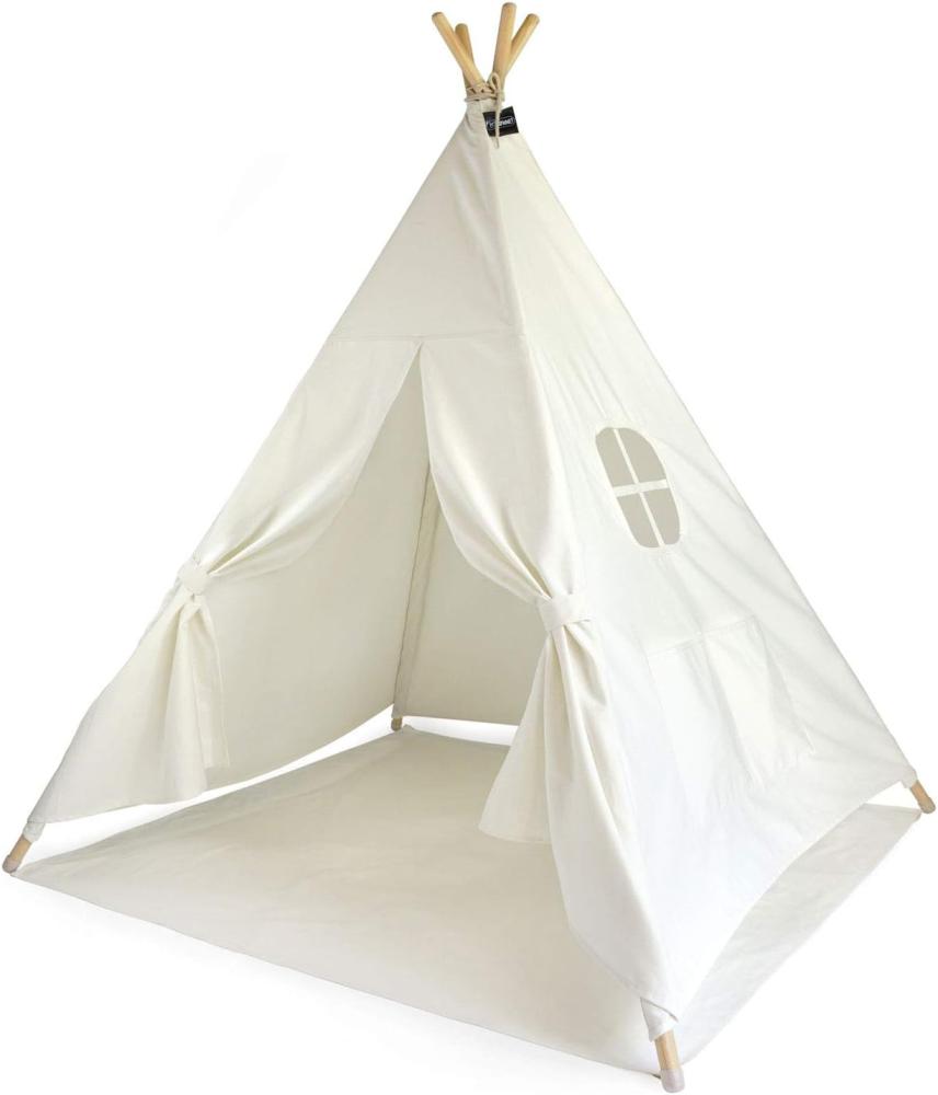 Hej Lønne Kinder Tipi, weißes Zelt, ca. 120 x 120 x 150 cm groß, Spielzelt mit Bodendecke und Fenster, inkl. Beutel und Anleitung, für drinnen und draußen, schadstofffrei Bild 1