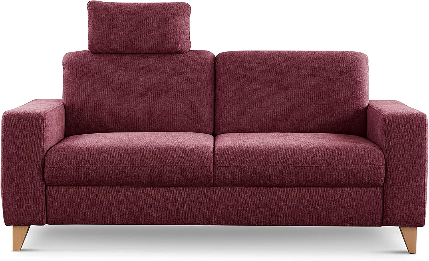 CAVADORE 2,5-Sitzer Sofa Lotta / Skandinavische 2,5er-Couch mit Federkern, Kopfstütze und Holzfüßen / 183 x 88 x 88 / Webstoff, Rot Bild 1