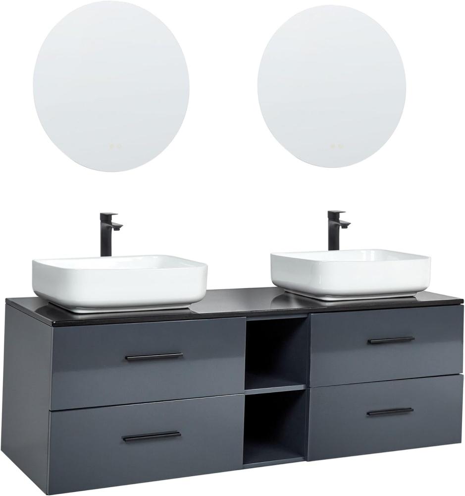 Badezimmerschrank mit 2 Waschbecken und Spiegeln grau PILAR Bild 1