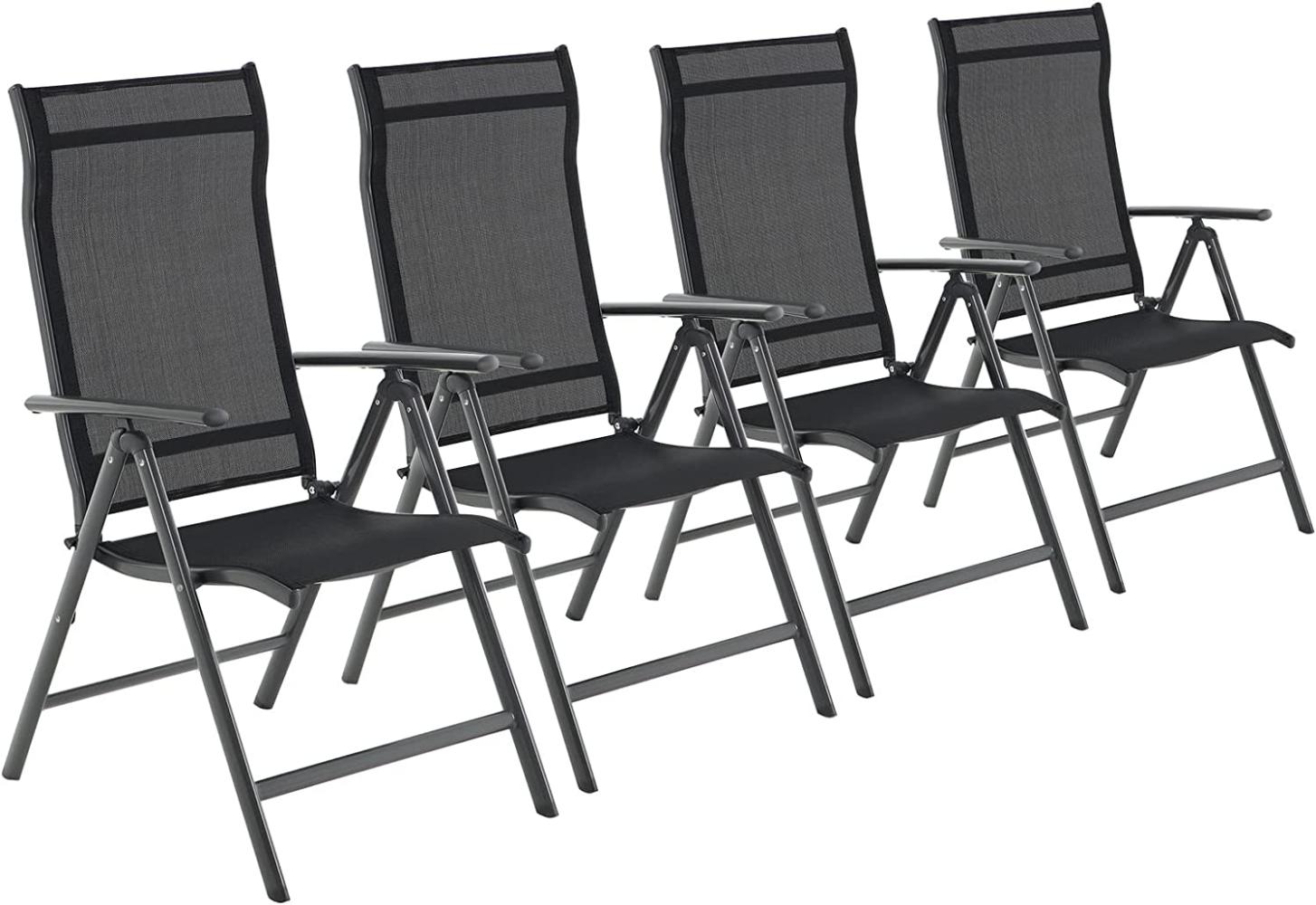 Gartenstühle, 4er Set, Klappstühle, Outdoor-Stühle mit robustem Aluminiumgestell, Rückenlehne 8-stufig verstellbar, bis 150 kg belastbar, schwarz GCB30BK Bild 1