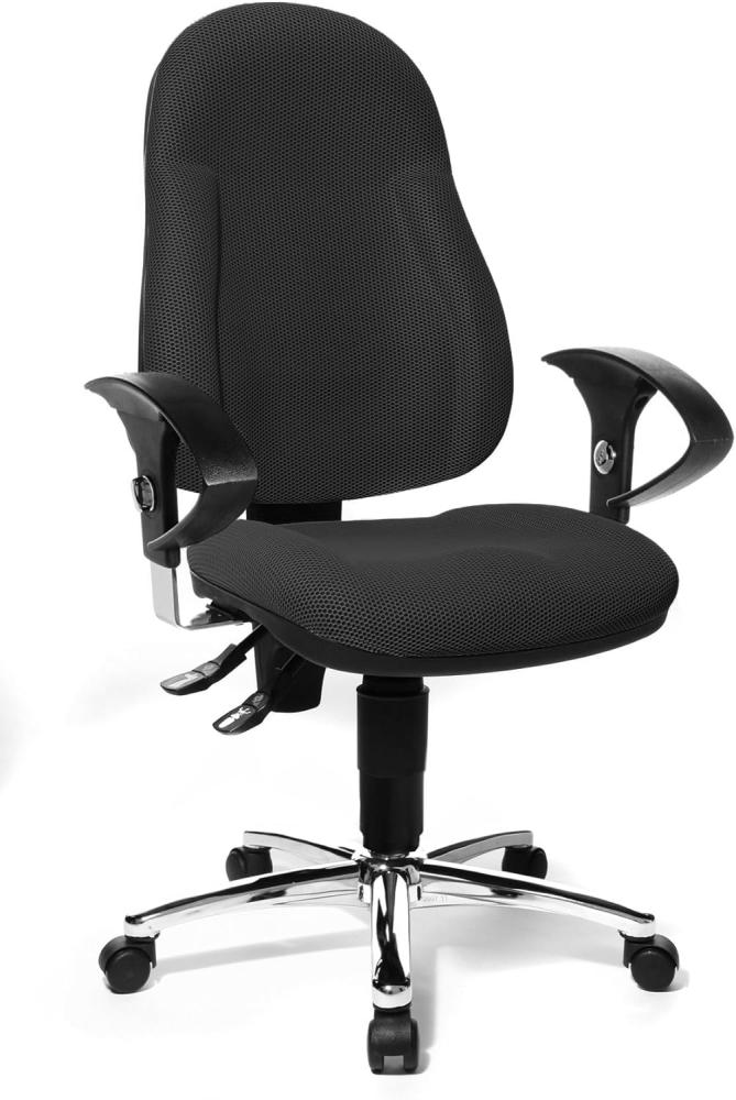 Topstar Wellpoint 10 Deluxe, ergonomischer Bürostuhl, Schreibtischstuhl, Muldensitz, inkl. höhenverstellbare Armlehnen, Stoffbezug schwarz Bild 1