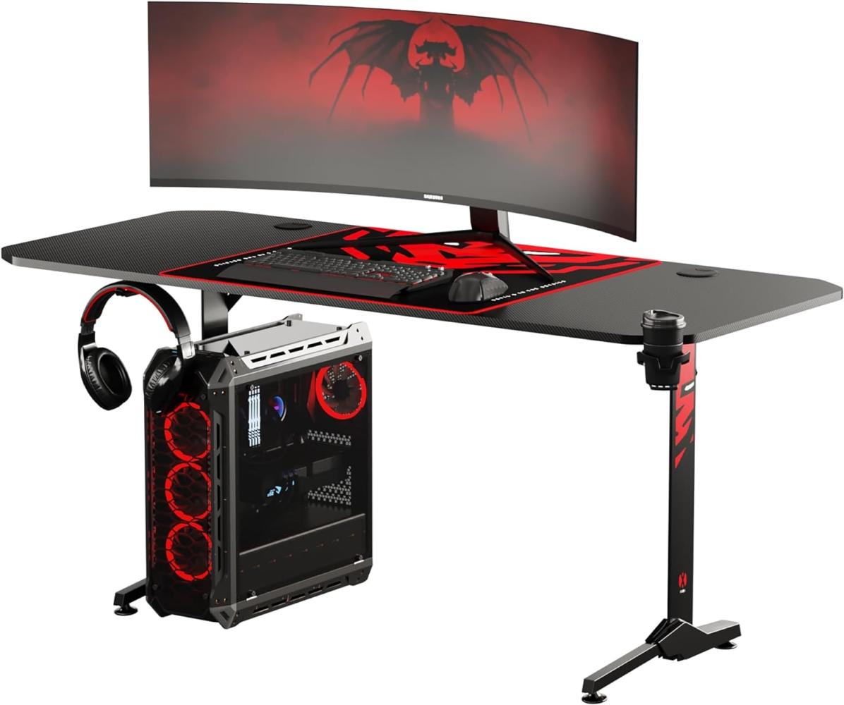 Diablo X-Mate Gaming Tisch Schreibtisch PC Computertisch Ergonomisch Carbon Tischplatte Kopfhörerhaken Getränkehalter Rutschfester Fußschutz (160 x 75 x 75 cm) Bild 1