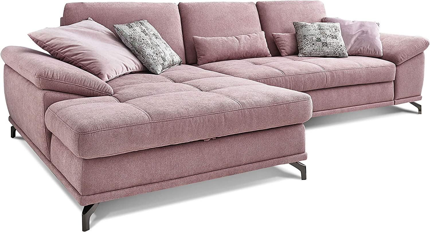 Cavadore L-Form-Sofa Castiel mit Federkern / Große Eckcouch mit Sitztiefenverstellung und XL-Longchair / 312 x 89 x 173 / Webstoff, Flieder-Rosa Bild 1