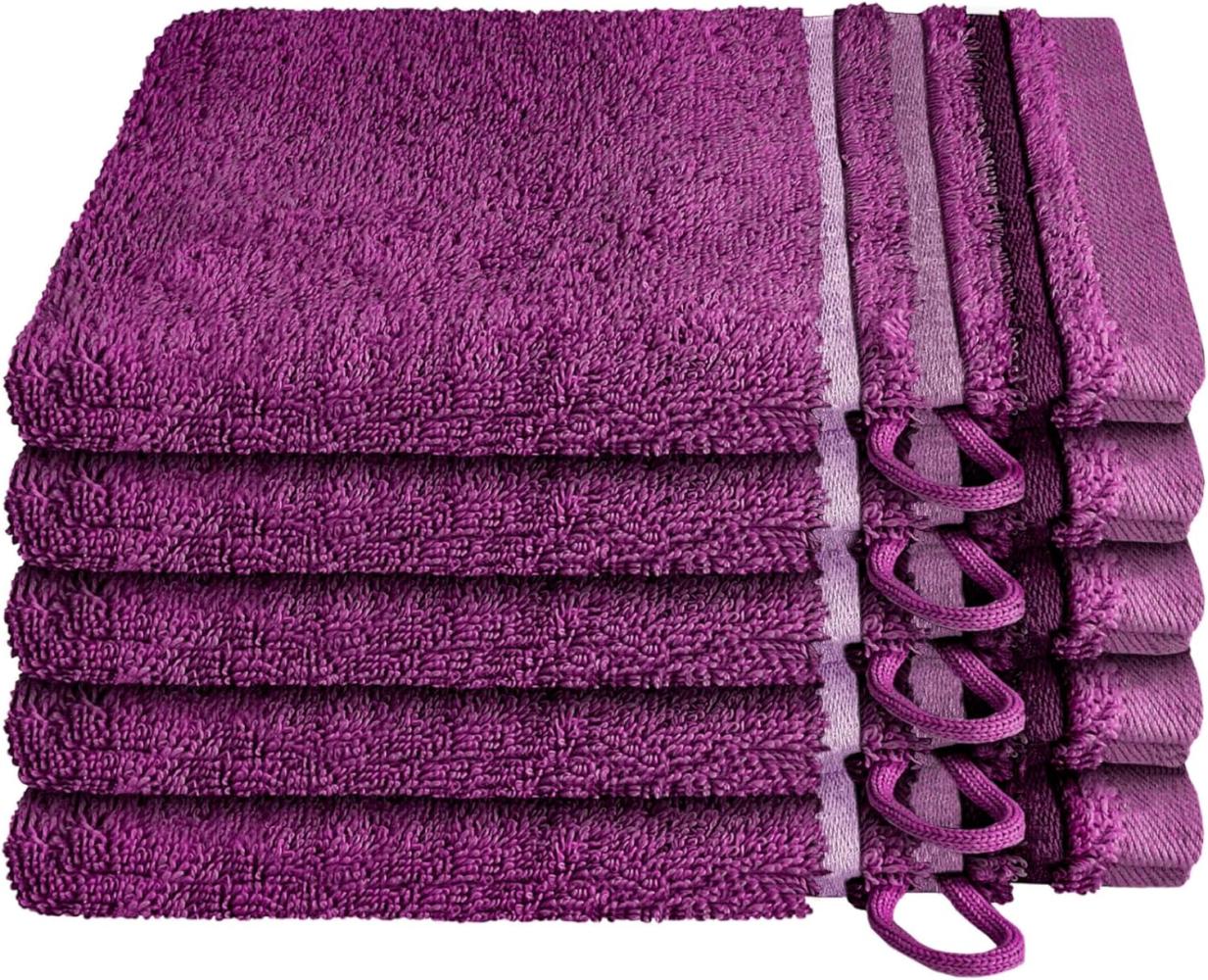 Schiesser Waschhandschuh Skyline, 5er Set, Violett, mit Webbordüre, 100% Baumwolle Violett Bild 1