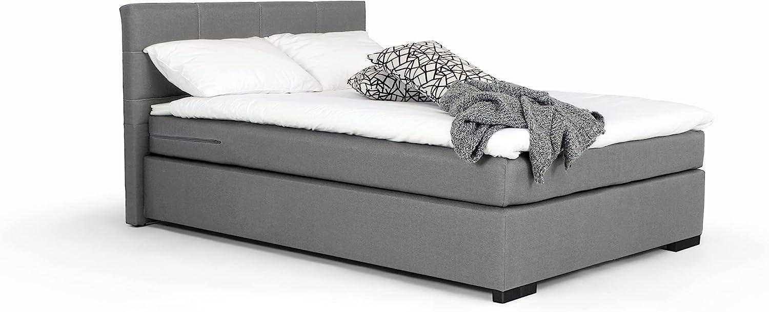 Mivano Beast Boxbett, Komfortables Bett mit Durchgehender Matratze (H3) und Topper, Flachgewebe Jam Grau, Liegefläche 120 x 200 cm Bild 1
