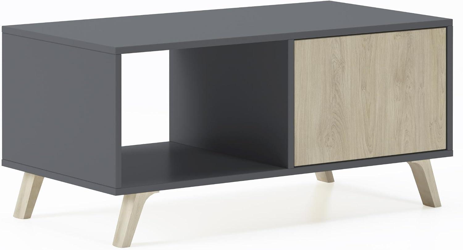 Skraut Home – Couchtisch – 45 x 92 x 50 cm – niedriger Tisch ideal für Wohn- oder Esszimmer – Windmodell – widerstandsfähiges Holz – Hilfsmöbel – Grau/Puccini-Finish Bild 1
