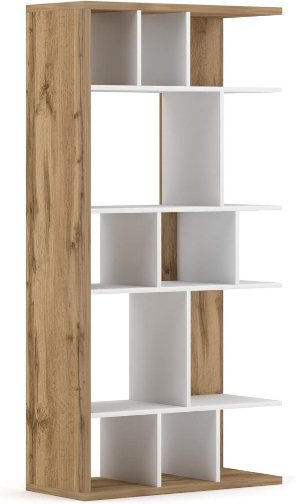 Domando Bücherregal Montecelio Modern für Wohnzimmer Breite 80cm, als Raumteiler nutzbar, Wotan Eiche und Weiß Matt Bild 1