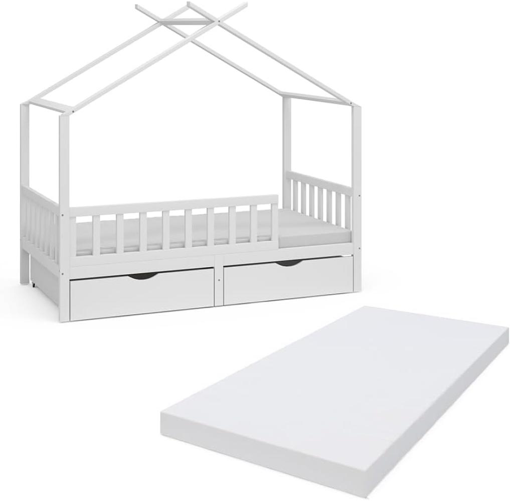 Livinity 'Franka' Hausbett, weiß, modern, Kinderzimmer, mit Bettschublade, Lattenrost, Rausfallschutz, Matratze, 80 x 160 cm Bild 1