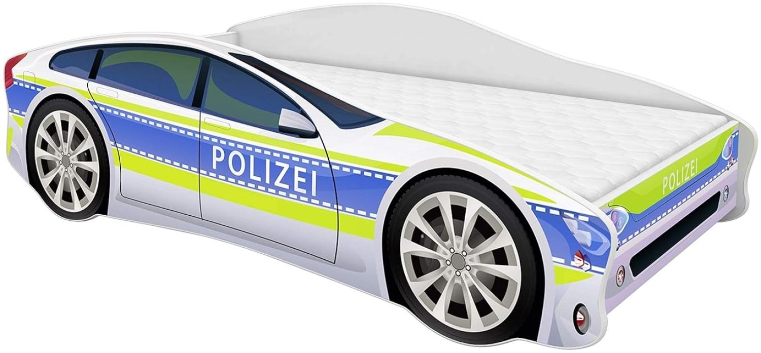 ACMA Kinderbett Auto-Bett Polizei mit Rausfallschutz, Lattenrost und Matratze (Polizei 1, 160x80 cm) Bild 1