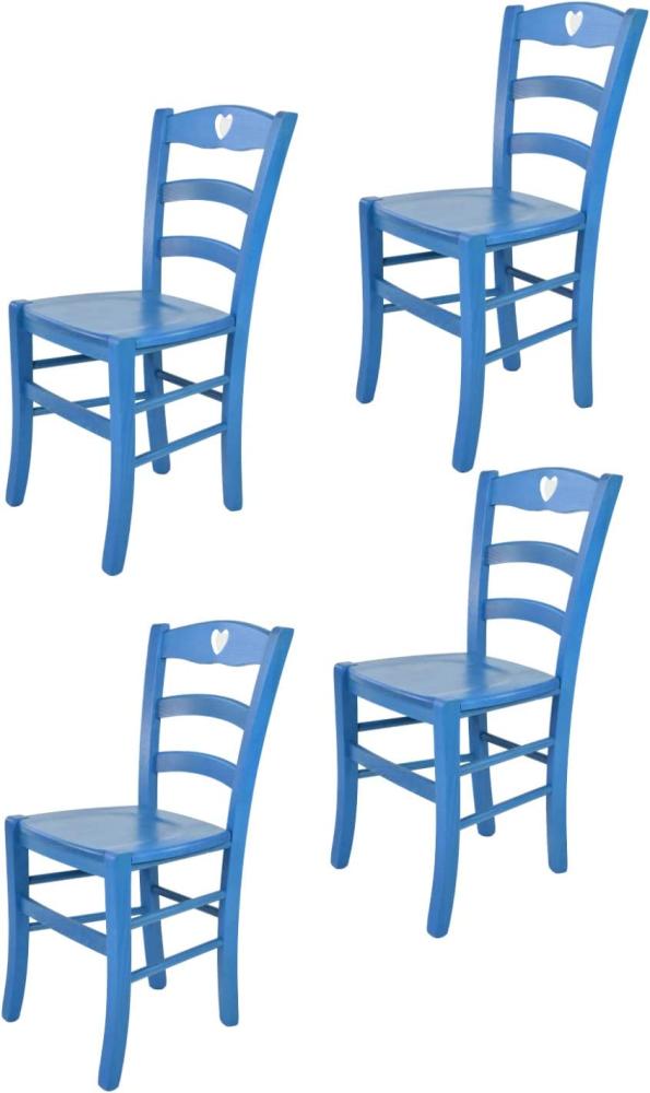 t m c s Tommychairs - 4er Set Stühle Cuore für Küche und Esszimmer, Robuste Struktur aus Buchenholz, in Anilinfarbe Blau lackiert und Sitzfläche aus Holz Bild 1