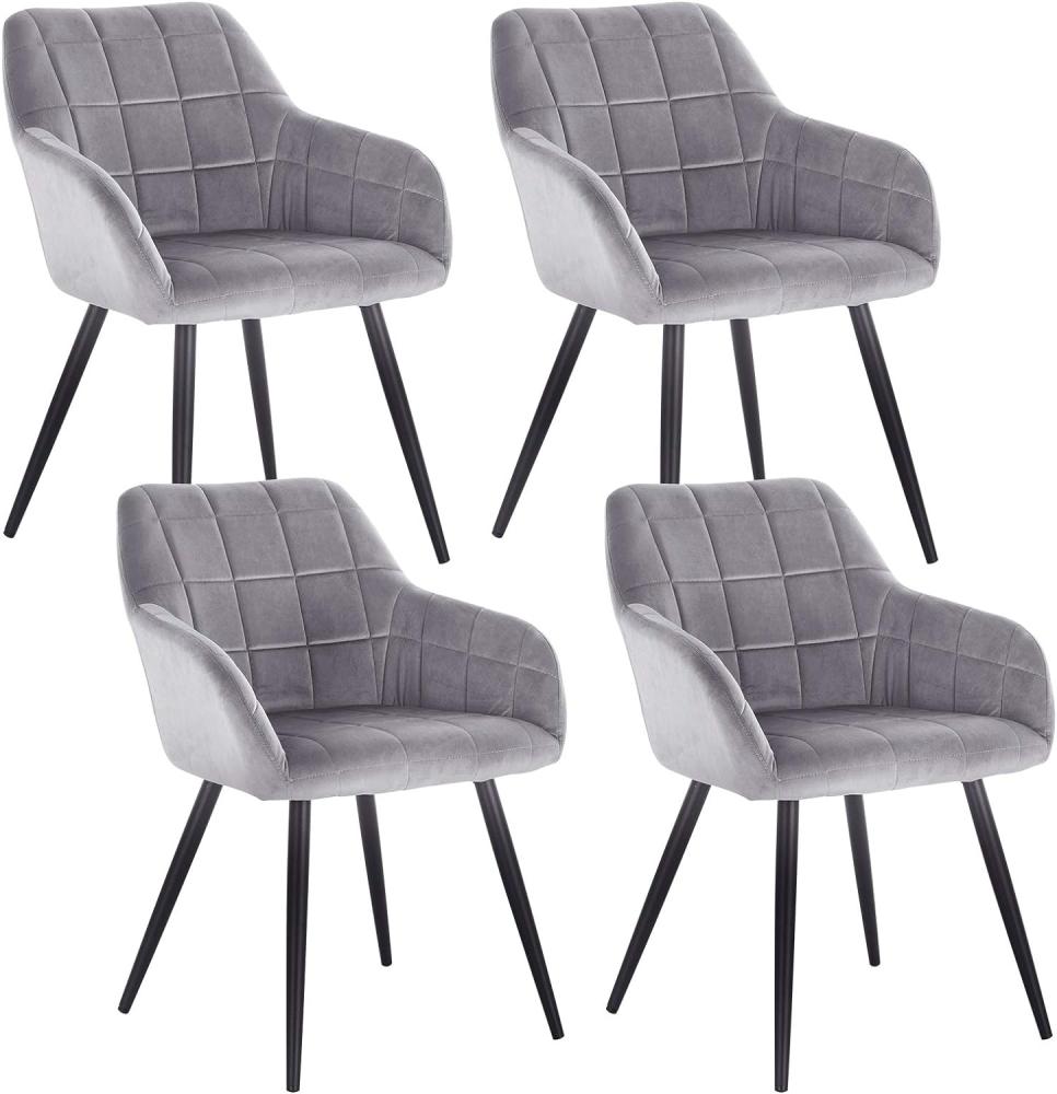 WOLTU 4 x Esszimmerstühle 4er Set Esszimmerstuhl Küchenstuhl Polsterstuhl Design Stuhl mit Armlehnen, mit Sitzfläche aus Samt, Gestell aus Metall, Grau, BH93gr-4 Bild 1