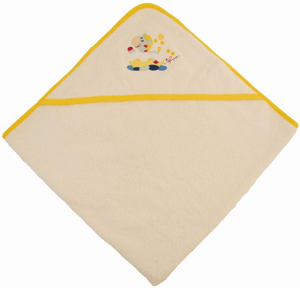 BIECO 44510000 - Baby Kapuzentuch aus 100% Baumwolle in beige, mit gelben Rand und Zebra Motiv, ca. 100 x 100 cm, ab 0 Monate Bild 1