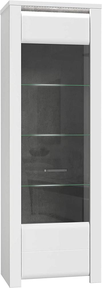 FORTE Brugia Vitrine mit 1 Glastür, Holzwerkstoff, Weiß kombiniert mit Betonoptik Dunkelgrau/Weiß Hochglanz, 66,7 x 197,5 x 41,9 cm Bild 1