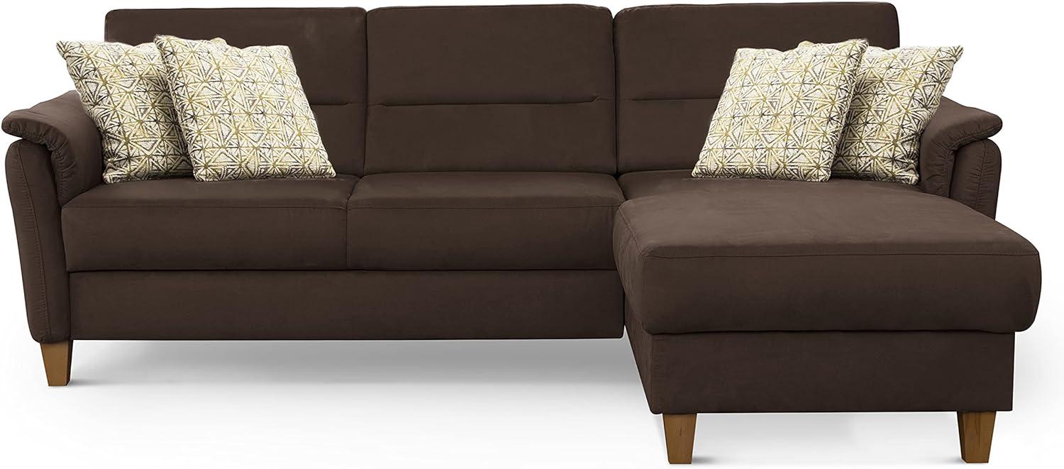CAVADORE Ecksofa Palera / Federkern-Sofa in L-Form im Landhausstil / 244 x 89 x 163 / Mikrofaser-Bezug, Braun Bild 1