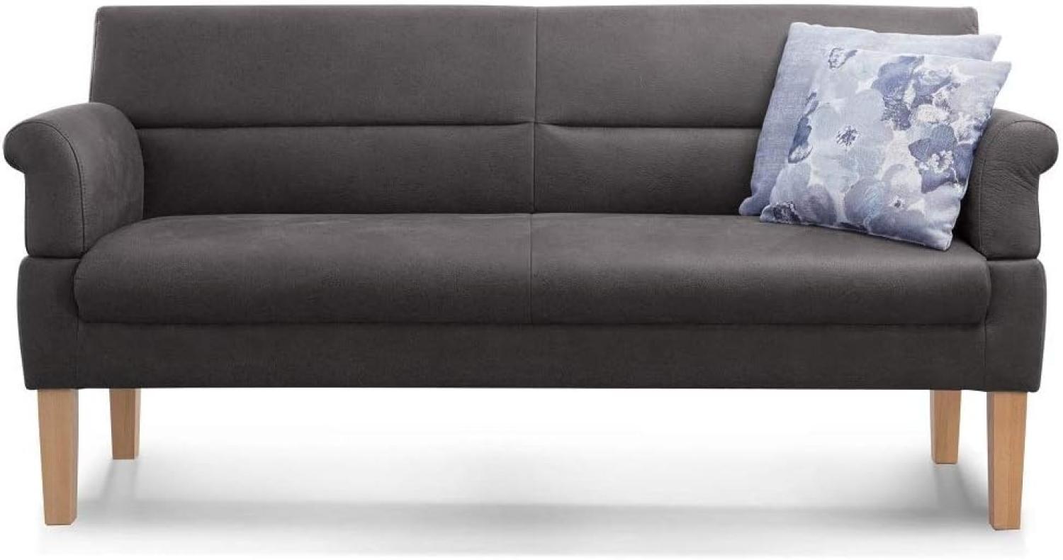 Cavadore 3-Sitzer Sofa Kira mit Federkern / Sitzbank für Küche, Esszimmer / Inkl. Armteilfunktion / 189 x 94 x 81 / Kunstleder grau Bild 1