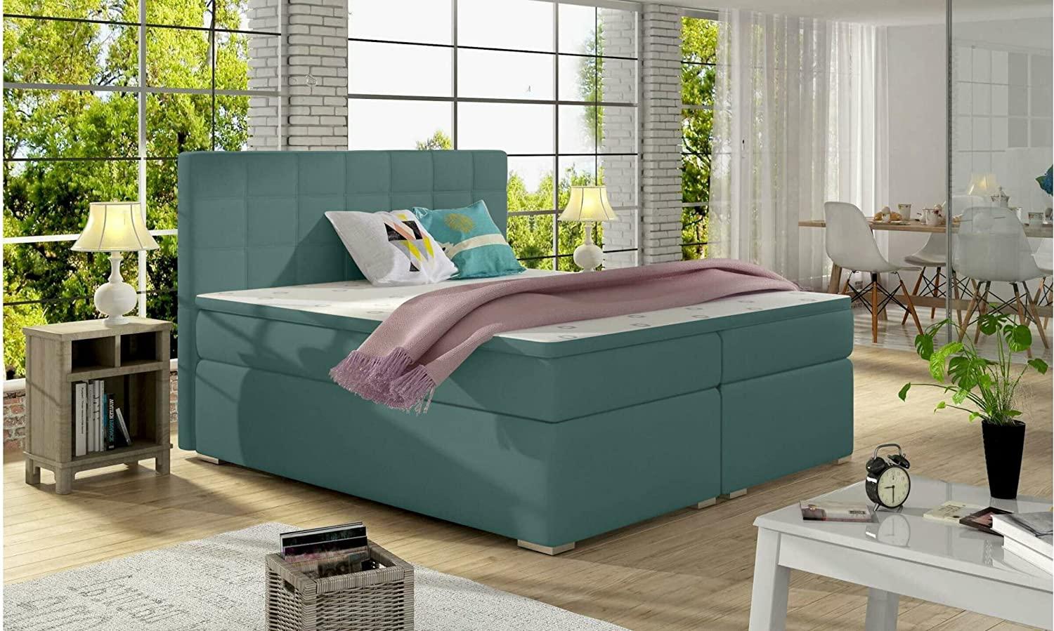 Stylefy Neptune Boxspringbett Himmelgrau Velours KRONOS 160x200 cm Bild 1