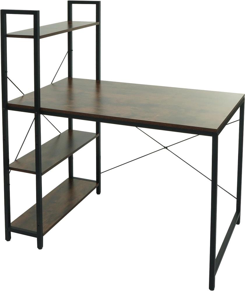 Schreibtisch mit Regal HWC-K81, Laptoptisch Bürotisch Arbeitstisch, 100x60cm Metall MDF ~ braun Bild 1