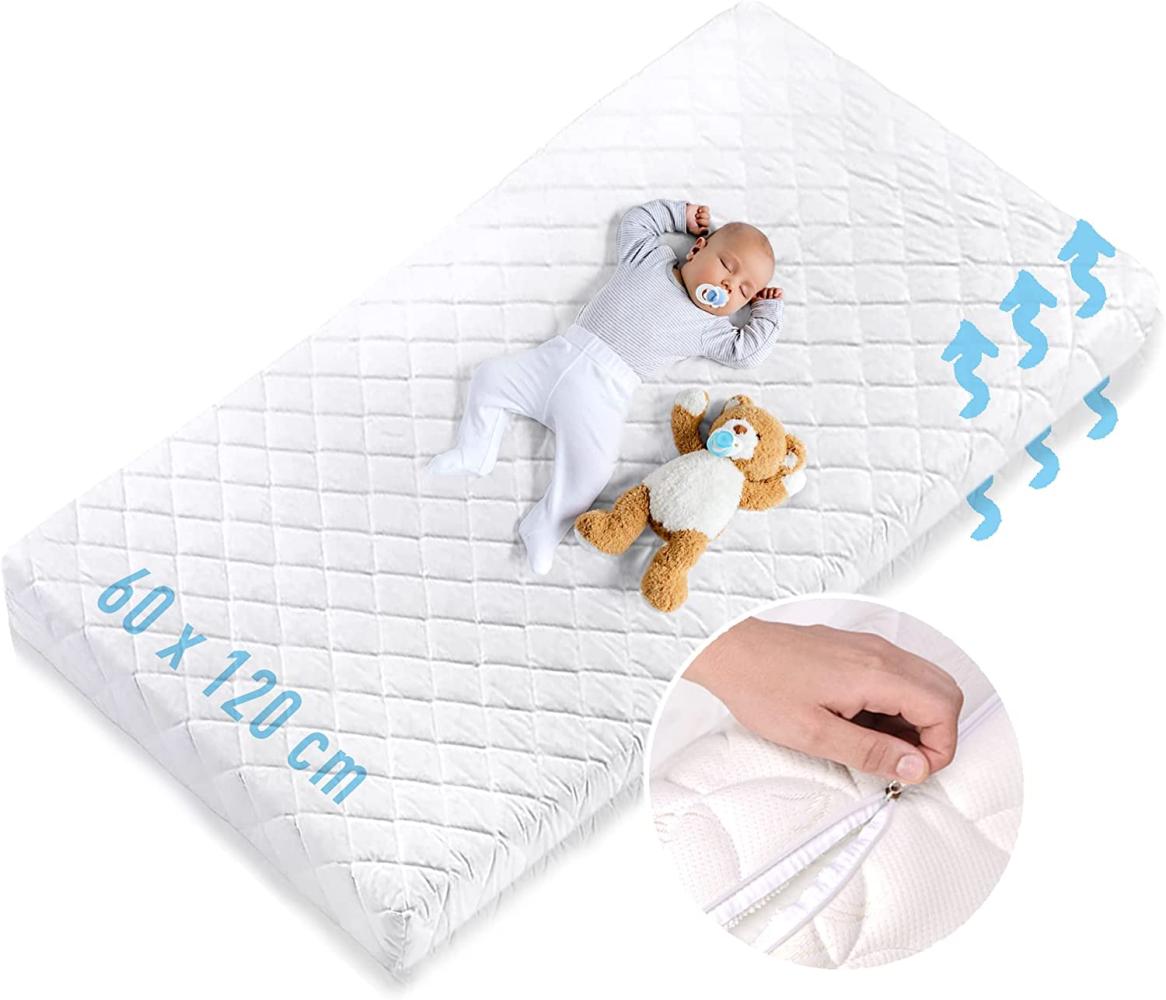 Babymatratze 60x120cm mit Spannbettlaken und waschbarem Bezug | Kindermatratze fr Kinderbett | hochwertige Kaltschaum-Matratze 120 x 60 cm Bild 1