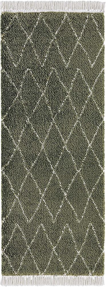 Hochflor Teppich Jade Olivgrün Creme 80x200 cm Bild 1