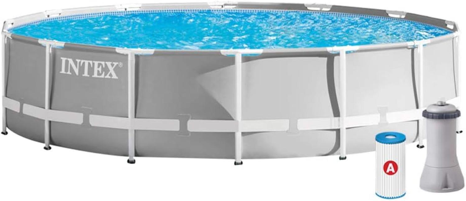 Intex 'Prism Frame Premium Pool-Set 427 x 107 cm', grau, mit Leiter, Bodenplane, Poolabdeckung und Filterpumpe Bild 1
