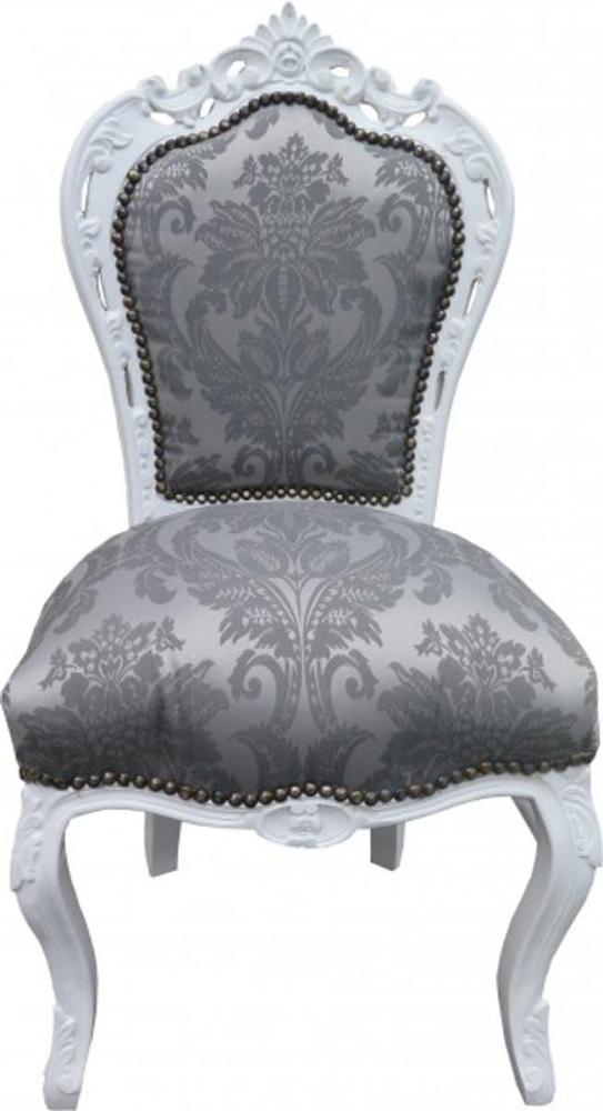 Casa Padrino Barock Esszimmer Stuhl Grau Muster /Weiß ohne Armlehnen - Antik Möbel - Limited Edition Bild 1