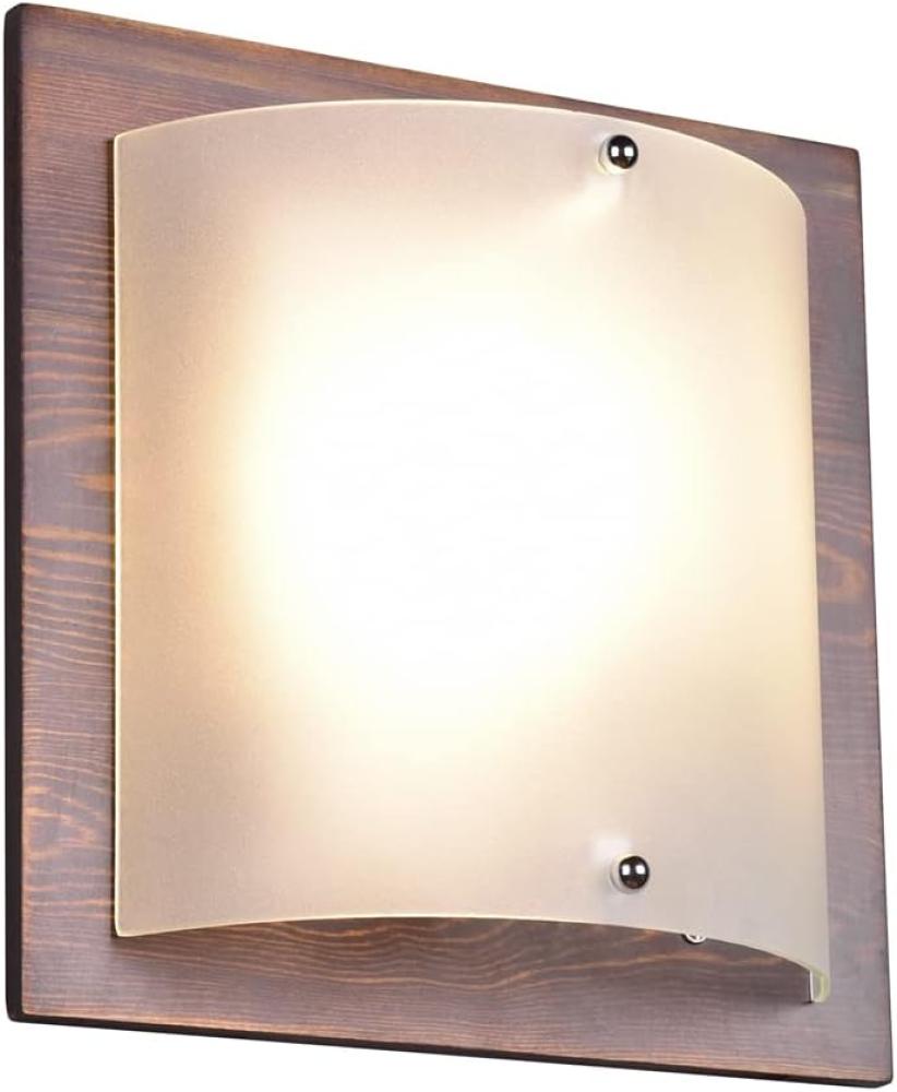 Flache LED Wandleuchte Holzlampe Braun mit Glasschirm Weiß, 25x25 cm Bild 1
