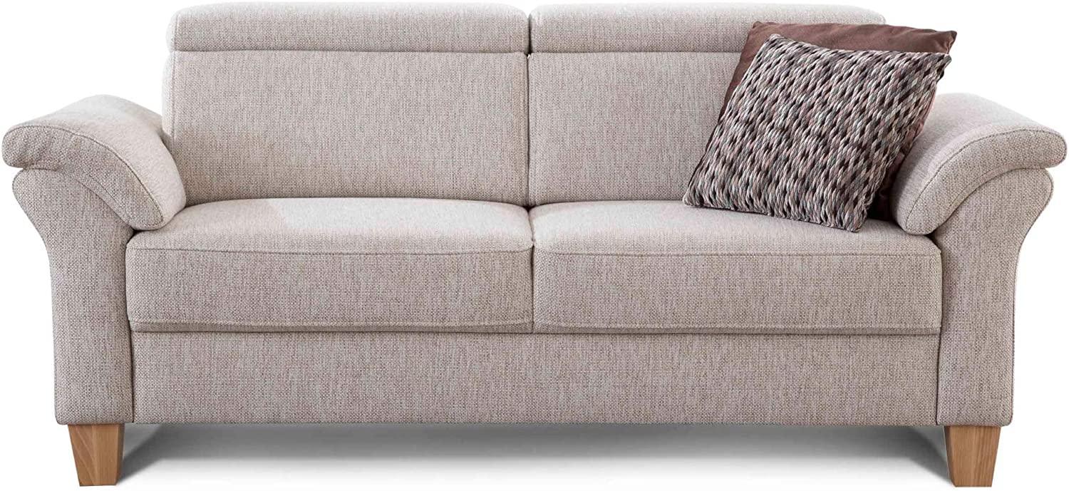 Cavadore 3-Sitzer Sofa Ammerland / Couch mit Federkern im Landhausstil / Inkl. verstellbaren Kopfstützen / 186 x 84 x 93 / Strukturstoff natur Bild 1