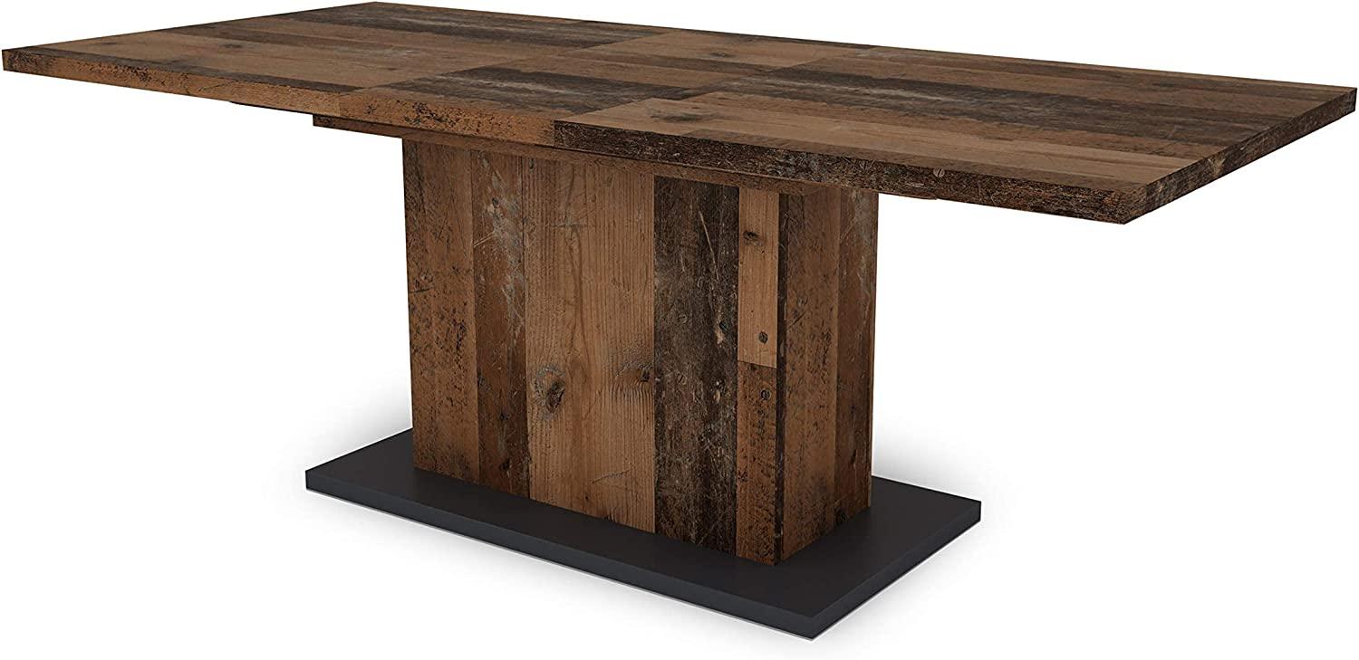 Esszimmertisch / in Old-Wood / großer Auszugstisch 160 cm bis 200 cm / Säulentisch mit Ausziehfunktion / Tisch mit Synchronauszug und Einlegeplatte / 160-200 x 90, H 75 cm Bild 1