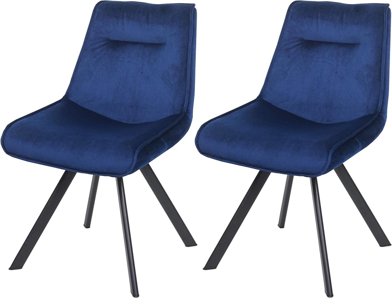 2er-Set Esszimmerstuhl HWC-K24, Polsterstuhl Küchenstuhl Lehnstuhl Stuhl, Metall Samt ~ blau Bild 1