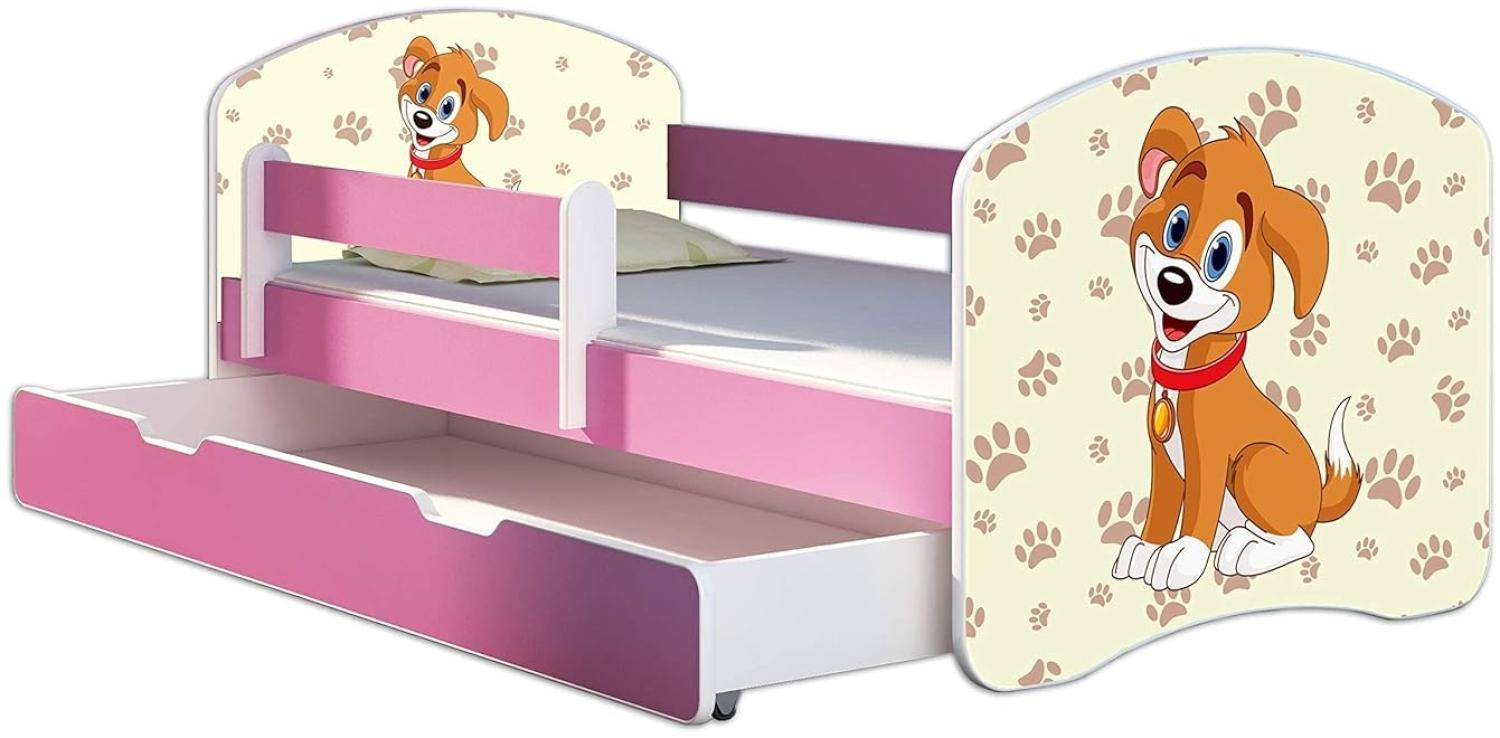 Kinderbett Jugendbett mit einer Schublade und Matratze Rausfallschutz Rosa 70 x 140 ACMA II (11 Welpe, 70 x 140 cm + Bettkasten) Bild 1