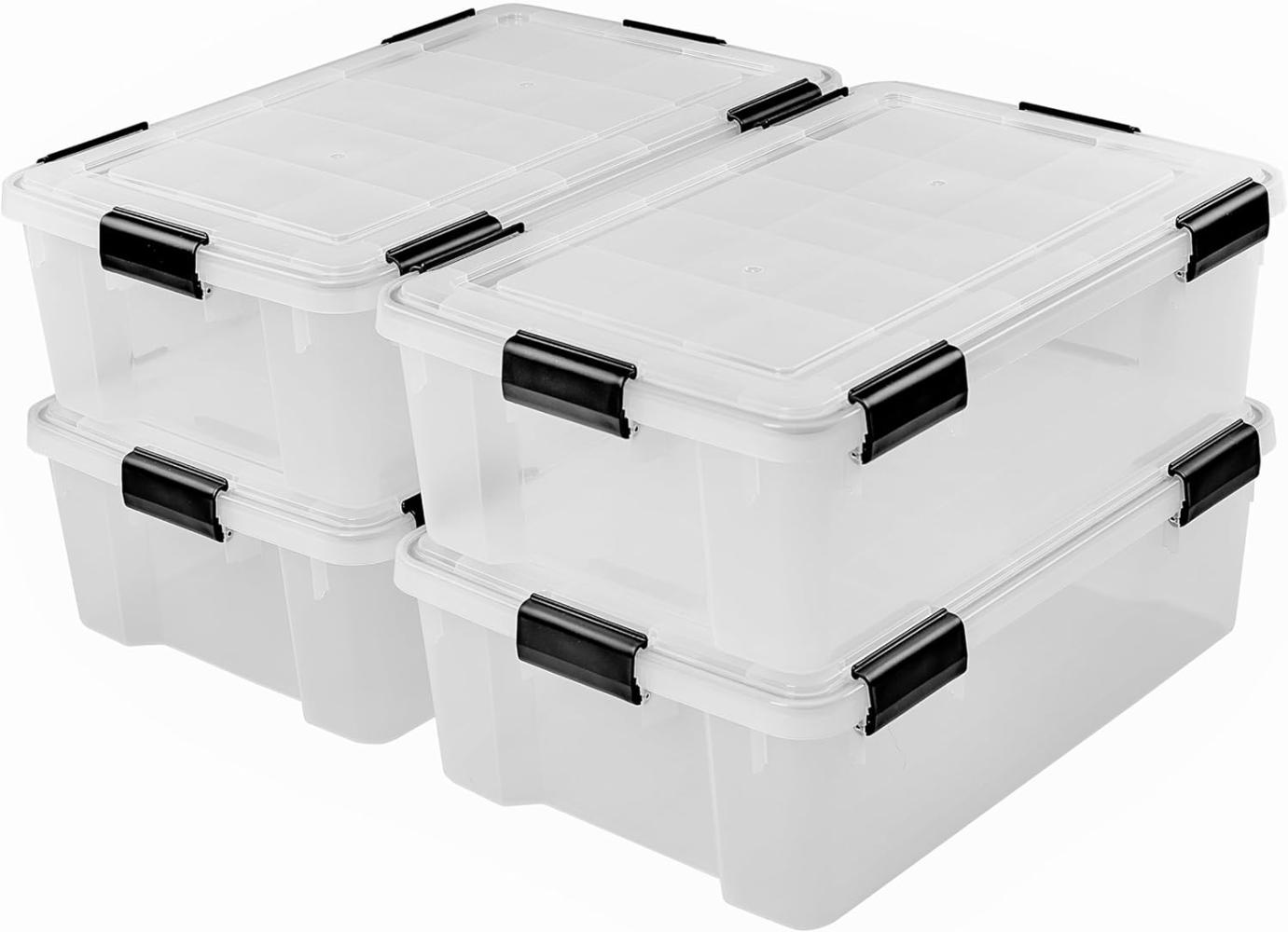 Iris Ohyama, Aufbewahrungsbox aus Kunststoff, Set mit 4 hermetischen Boxen à 30 l, AT-LS, Transparent, B59 x T39 x H19 cm Bild 1