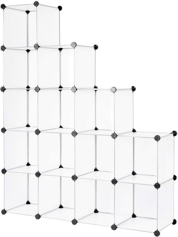 dibea Steckregal aus Kunststoff Schuhregal Aufbewahrungsregal modulares System, mit 16 Fächern á 30x30 cm transparent Bild 1