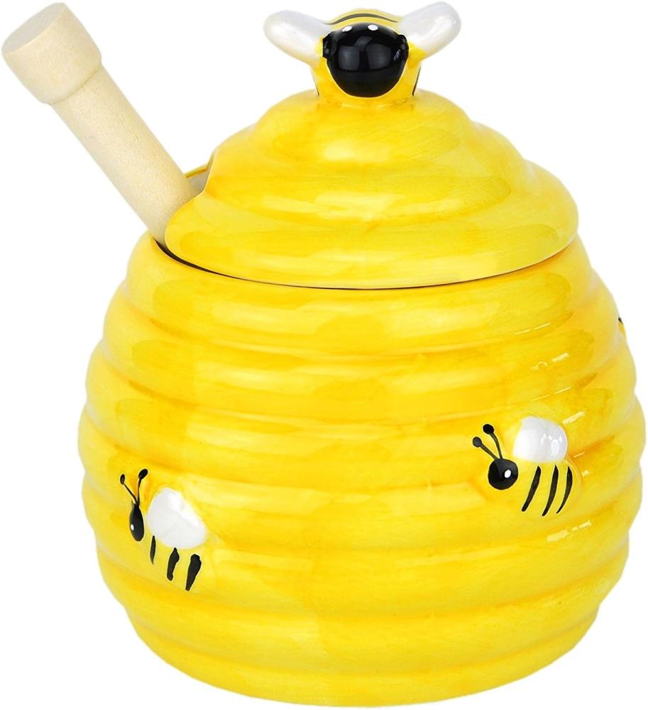 Honigtopf mit Honiglöffel Bienenstockoptik Keramik Honig Honigheber Honigdose Bild 1
