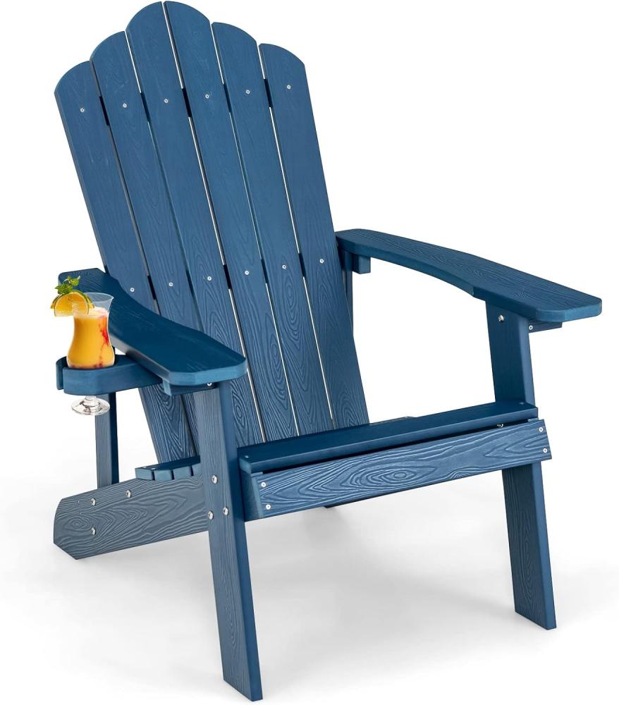 COSTWAY Adirondack Stuhl mit Getränkehalter, wetterfester Gartenstuhl, Gartensessel aus Kunststoff, Outdoor-Stuhl für Garten, Terrasse, 170 kg Tragfähigkeit (Navy) Bild 1