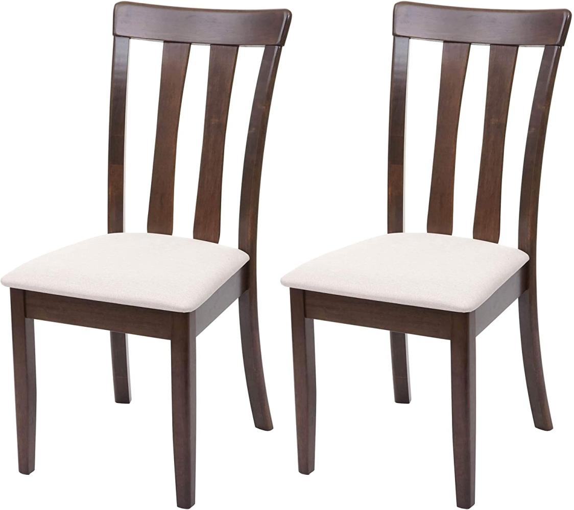2er-Set Esszimmerstuhl HWC-G46, Küchenstuhl Stuhl, Stoff/Textil Massiv-Holz ~ dunkles Gestell, beige Bild 1
