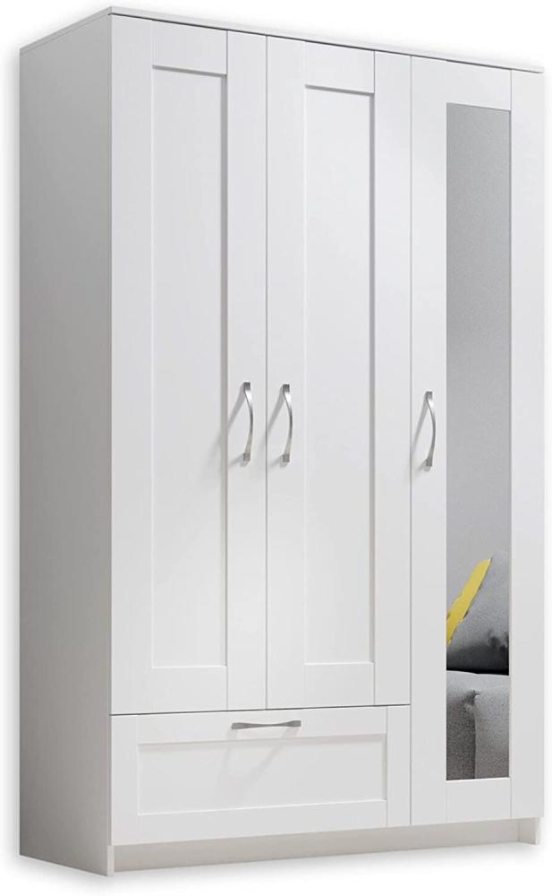 Stella Trading 'SALIAS' Kleiderschrank mit Spiegeltür, Vielseitiger Drehtürenschrank 3-türig für Ihr Schlafzimmer, Weiß, 190 x 50 x 117 cm Bild 1