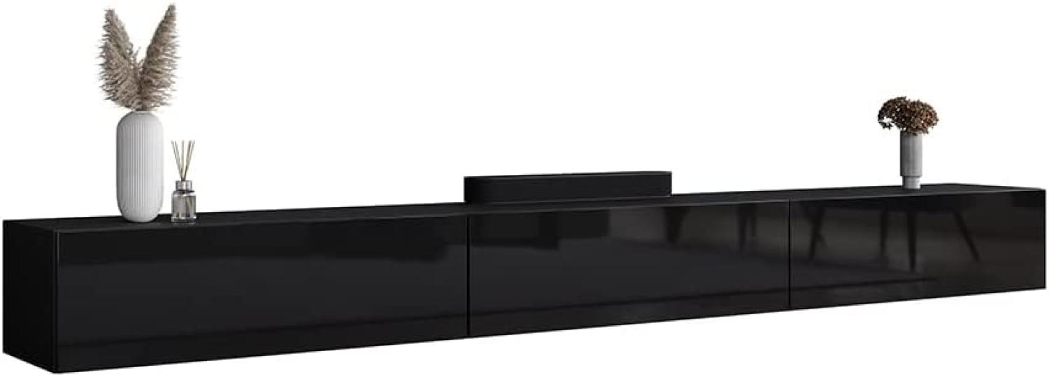 Planetmöbel TV Board 300 cm Schwarz, TV Schrank mit 3 Klappen als Stauraum, Lowboard hängend oder stehend, Sideboard Wohnzimmer Bild 1