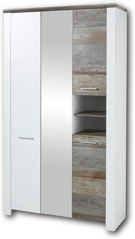 innostyle 'MATEO', Garderobenschrank in Weiß mit Driftwood Optik, Schrank mit Spiegeltür, 112 x 198 x 39 cm (B/H/T) Bild 1