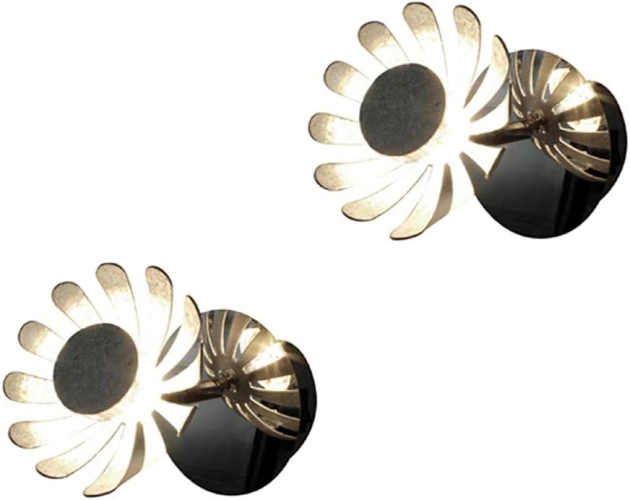 Einflammige LED Wandlampen im 2er SET aus Metall in Blattsilber mit Blumen Motiv Bild 1