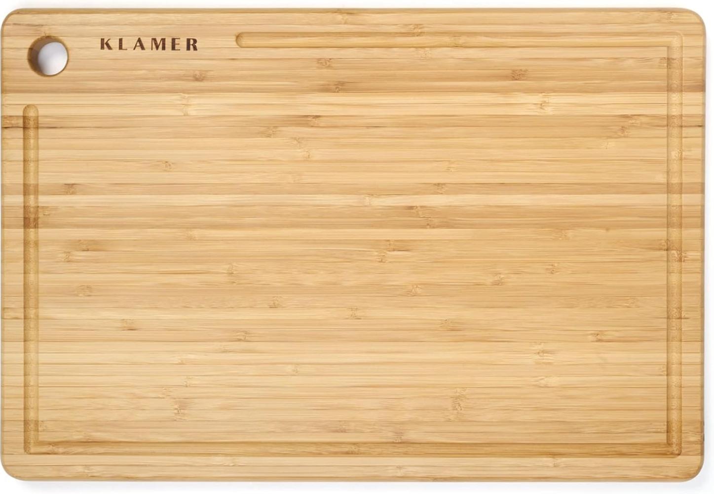 KLAMER Schneidebrett Bambus rutschfest mit Saftrille – Premium Holz-Brett, 45x30x2cm, leicht reinigbar, antiseptisch, umweltfreundlich, Natur-Holz 38 x 25 cm Bild 1