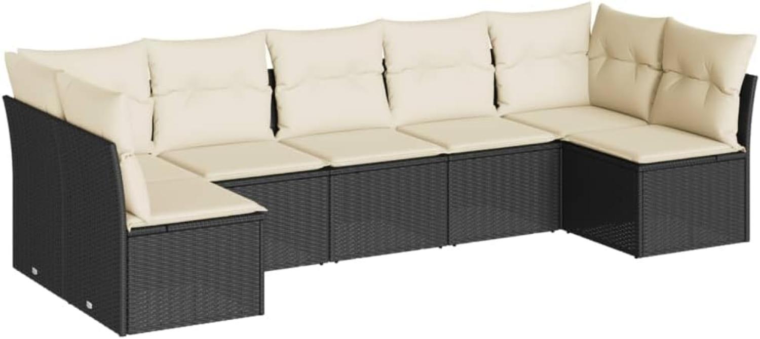 vidaXL 7-tlg. Garten-Sofagarnitur mit Kissen Schwarz Poly Rattan Bild 1